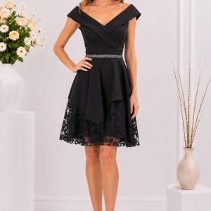 Rochie Makenzie cu insertii de dantela,nuanat de negru
