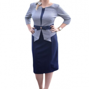 Rochie masura mare cu aspect de costum de culoare bleumarin - Img 1