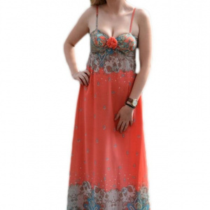 Rochie moderna, croi simplu si elegant, de culoare corai - Img 1