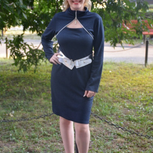 Rochie moderna, de culoare bleumarin, design deosebit - Img 4