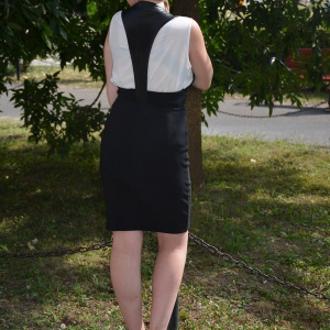 Rochie moderna de culoare negra, cu insertie de piele - Img 4