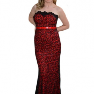 Rochie moderna de seara, de culoare rosie, model lung cu trena - Img 1