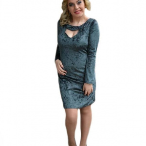 Rochie moderna de toamna-iarmna, verde, decupaj deosebit la bust - Img 1