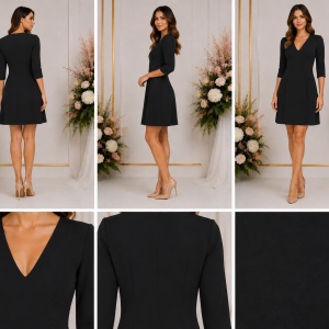 Rochie Neagră Elegantă cu Decolteu în V și Mâneci 3/4 - Img 2