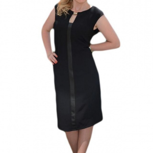 Rochie neagra in stil gotic cu insertie de piele ecologica in fata - Img 1
