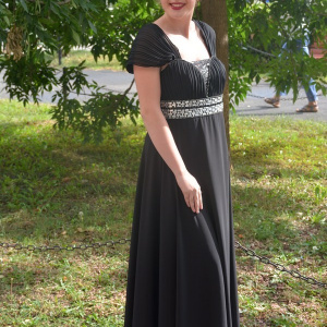 Rochie neagra lunga, pentru ocazii speciale, cu insertii de strass-uri - Img 3