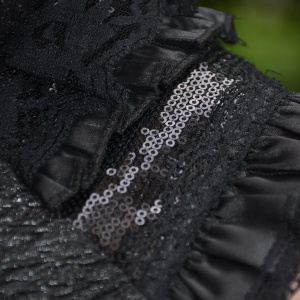 Rochie,neagra material lucios , inserti de dantela si saten - Img 5