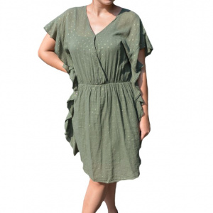 Rochie Paula, din bumbac, imprimeu cu stelute, nuanta kaki