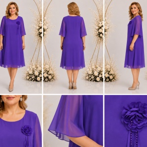 Rochie rafinata din vual fin , nuanta de mov - Img 2