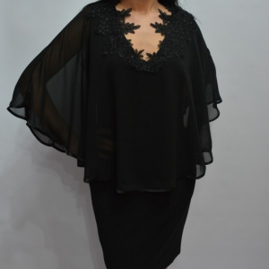Rochie rafinata, eleganta, cu aspect de costum cu voal, neagra - Img 4