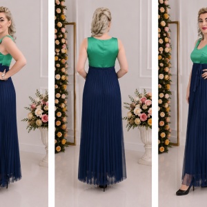 Rochie rafinata, lunga, de culoare bleumarin cu top verde - Img 3