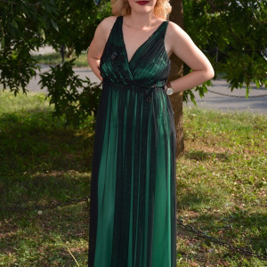 Rochie rafinata lunga, pentru evenimente, pe verde cu tul negru - Img 2