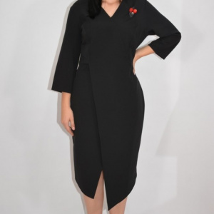 Rochie rafinata Mila cu crepeu in fata,model asimetric,nuanta negru - Img 2