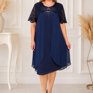 Rochie rafinata Raelynn cu aplicatii de strasuri,nuanata de bleumarin