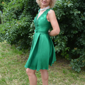 Rochie scurta de seara cu aplicatii de dantela, nuanta de verde - Img 2
