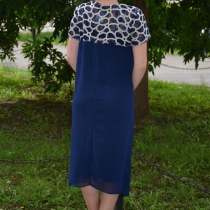 Rochie scurta de seara cu lungime asimetrica, bleumarin cu auriu - Img 4