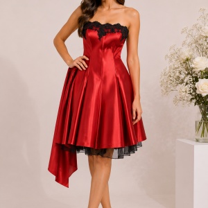 Rochie scurta, din material lucios, cu jupun negru in valuri