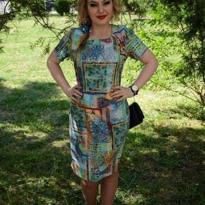 Rochie simpla de vara, masura mare, nuanta bleumarin-verde - Img 2