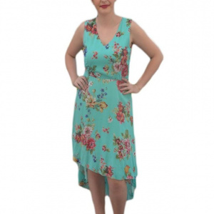 Rochie subtire de vara, de culoare turcoaz cu design de flori mari - Img 1