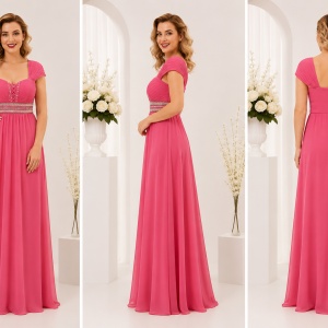 Rochie superba de seara, cu insertii de broderie si strass-uri, pe roz - Img 3