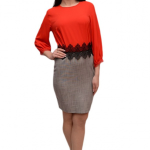 Rochie tinereasca cu aspect de doua piese, nuanta de gri-rosu - Img 1