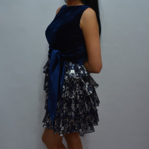 Rochie tinereasca cu volanase late in straturi multiple, bleumarin - Img 5