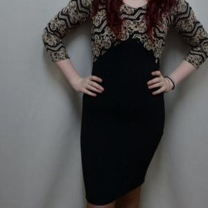 Rochie tinereasca, de culoare neagra, imprimeu abstract - Img 2