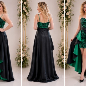 Rochie tinereasca de gala, cu design animal-print negru-verde - Img 3