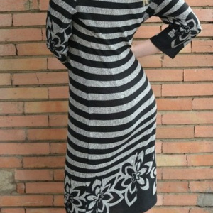 Rochie tinereasca masura mare, design de dungi gri cu negru - Img 4