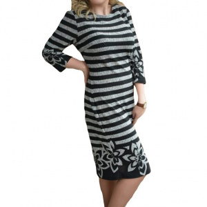 Rochie tinereasca masura mare, design de dungi gri cu negru - Img 1