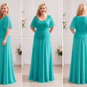 Rochie turcoaz cu aspect de costum, model lung, masura mare - Img 3