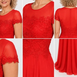 Rochie vaporoasa de ocazie, culoare rosie, din voal cu paiete - Img 3