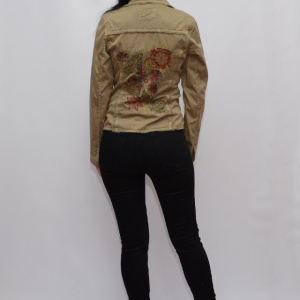 Sacou casual, de culoare kaki, cu imprimeu in spate floral - Img 4