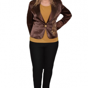 Sacou casual, modern, material satinat, disponibill in culoare maro - Img 1