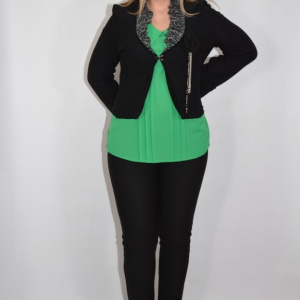 Sacou cazual, model aparte, material tip jerse, de culoare neagra - Img 3