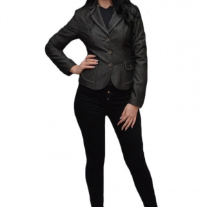 Sacou de culoare gri, cu cusaturi colorate de design, model casual - Img 1