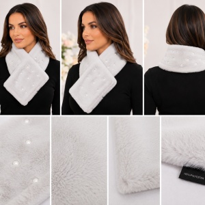 Sal din blanita cu aplicatii de perle,model dreptunghiular,nuanta de gri - Img 3