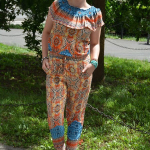 Salopeta moderna, multicolora, cu elastic la decolteu si in talie - Img 6