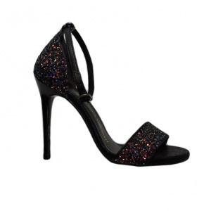 Sanda fashion cu sclipici multicolor pe fond negru, cu toc cui - Img 1