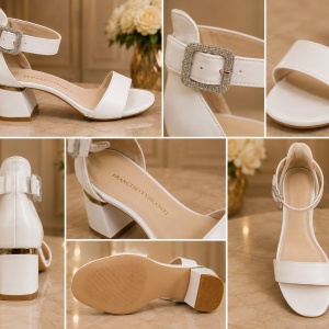 Sandale elegante, nuanta de alb ,cu toc mediu,gros,cu barete - Img 3