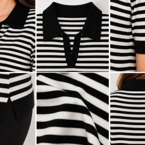 Tricou cu guler si dungi negru - Img 2