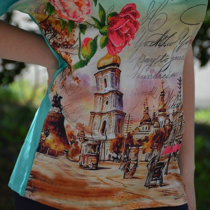 Tricou turcoaz de primavara-vara cu maneca scurta, decolteu mic - Img 5