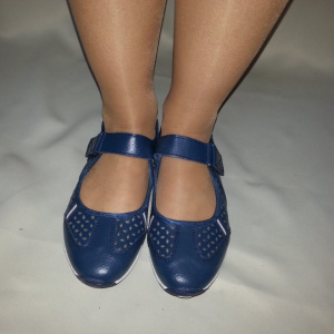 Balerin de culoare bleumarin cu talpa joasa si bareta peste picior - Img 5