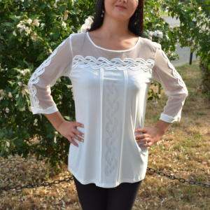 Bluza alba de ocazie, cu maneca aproape lunga, transparenta - Img 4