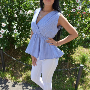 Bluza casual, cu dungi fine bleumarin-alb - Img 5