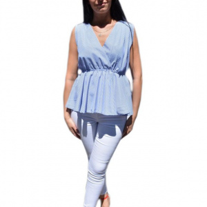Bluza casual, cu dungi fine bleumarin-alb - Img 1