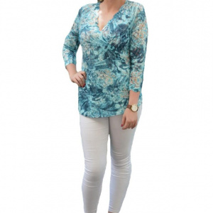 Bluza casual turcoaz, model rafinat, cu decolteu frumos suprapus - Img 1