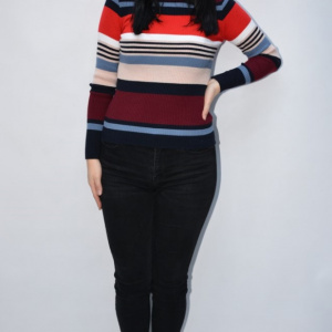 Bluza casual Vera ,model cu dungi multicolore,marsala - Img 3