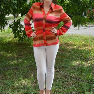 Bluza cazual, tip camasa, marimi mari, combinatie de maro cu rosu - Img 5