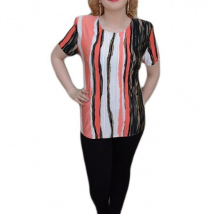 Bluza cu maneca scurta, nuanta de portocaliu, decolteu rotund - Img 1